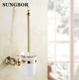 Luxury Golden European Style Brass Crystal Toilet Brush Holdergold Pared Toilet Brouss de salle de bain Produits de salle de bain accessoires Y209196318