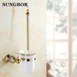 Porte-brosse de toilette en laiton et cristal de style européen doré de luxe, brosse de toilette plaquée or, produits de salle de bains, accessoires de salle de bains Y20325M