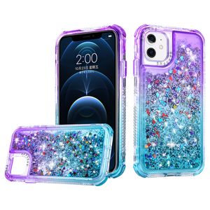 Luxe gradiënt 3 in 1 Bling Glitter Vloeistof Snelzand Cases Crystal Heavy Duty Armor Shockproof Cover voor iPhone 13 12 11 Pro Max 8 7 6 6 S Plus SE2