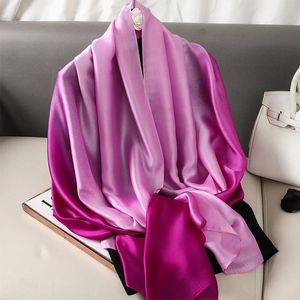 Luxury gradient Silk Scarf Damesmerk Solid Femme Shawls Wraps Bandana Head Foulard Fashion Lady Hijab Wedding Poncho 240515