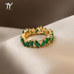 Luxe Groene Kristal Onregelmatige Gouden Ringen Voor Vrouw 2021 Neo Gothic Sieraden Hoge Niveau Set Accessoires Voor Koreaanse Mode Meisjes