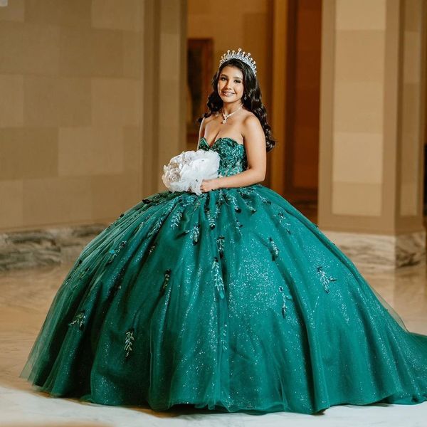 Robe De Quinceanera verte De luxe, robe De bal pour filles, avec Appliques De perles et paillettes, robes De fête d'anniversaire, 16 ans