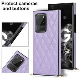 Luxe Grid Check Crossbody Lanyard Vierkante Telefoon Case Voor Samsung Galaxy S23 S22 S20 S21 Note 20 Ultra S20FE S21FE s23fe