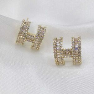 Bagues d'oreille de fiançailles de mode de charme de diamant classique de marque H de luxeCuivre plaqué 14K plein diamant léger luxe haut de gamme avec logoavec logo