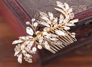Accessoires de cheveux de luxe pour Noiva, Vintage, feuille de métal doré, peigne à cheveux en cristal, épingles de mariage, bijoux de fête pour femmes, 17345472