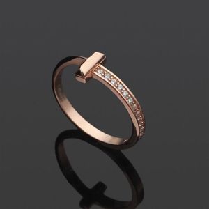 Luxe Half Diamond Damesring Sieraden Titanium Zilver Rose Maat 6 7 8 9mm Ring Designer Herenring Met Box318E