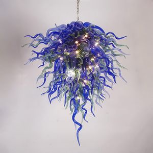 Lámpara de araña de cristal soplado a mano de lujo Lustre Color azul y verde Fuente de luz LED Lámparas colgantes modernas para interiores Home Hotel Loft Art Decor 60 por 120 CM