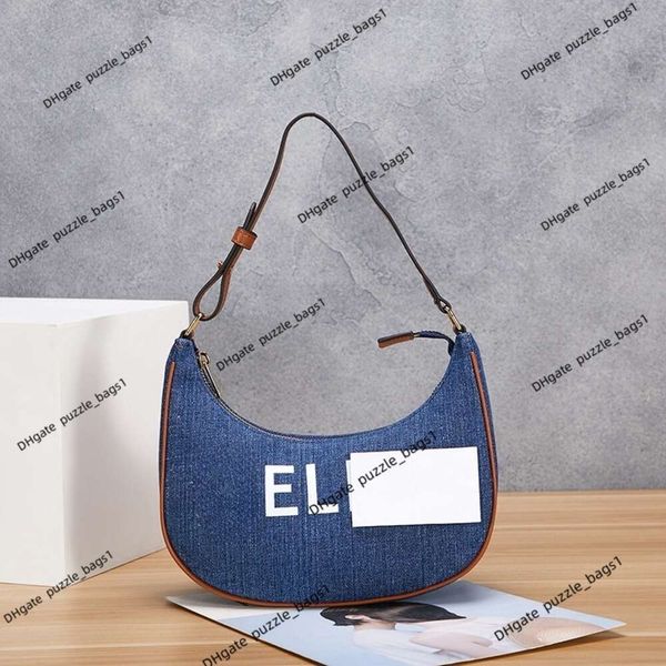 Sac de créateur de sac à main de luxe Nouveau Half Moon Wallet Denim Zipper New Underarm Bag Street Fashion Fashion Crossbody Handsbag 90% Factory Hot Sales Wholesale