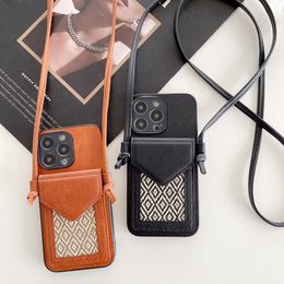 Bolso de lujo funda de teléfono de cuero estampado para iphone 14 promax plus13 mini card bag 11 12 Pro max cubierta incluida