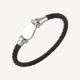 Artesanía de lujo para mujer Pulsera de diseño Pulsera con cable de herradura Pulseras de acero inoxidable negras chapadas en oro blanco de 18 quilates