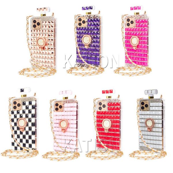 Lujo hecho a mano Bling Shinning Full Diamond Glass Phone Cases para iPhone 13 Pro Max 12 mini 11 xr xsmax 7 8 plus Girls Gifted Rhinestone Ring Holder CellPhone Case Cover