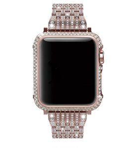 Luxe Handgemaakte Crystal Rhinestone Diamond Watch Case Bezel met horlogeband Vervanging voor Apple Watch Series 4 3 2 1 38mm 40mm 44mm 42mm