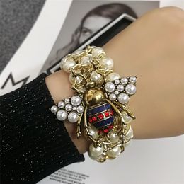 Lujo hecho a mano elástico perla abeja pulsera brazalete joyería para mujer regalo de fiesta 220726