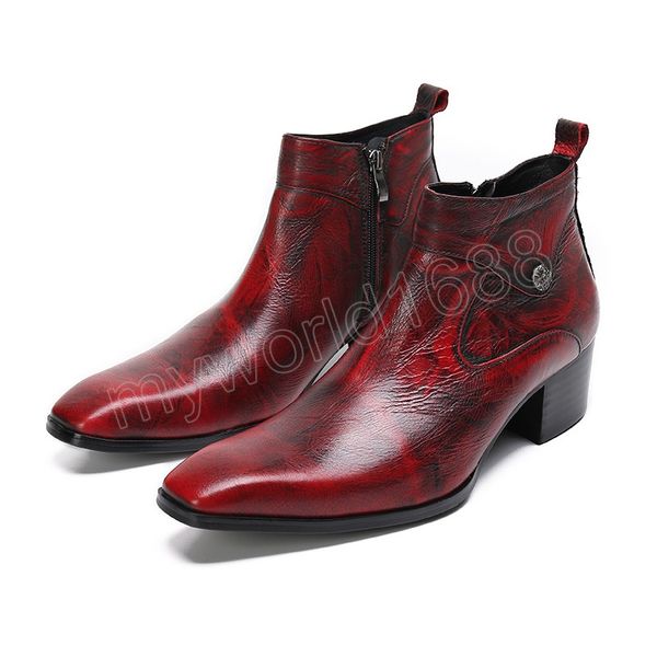 Bottes de luxe faites à la main pour hommes bout pointu vin bottes en cuir rouge pour hommes cheville Botas Hombre bottes de mariage de fête