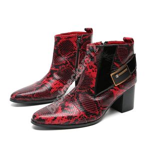 Botas de lujo hechas a mano para hombre, color rojo vino, 7 cm, tacones altos, botines de cuero para hombre, para fiesta y boda, talla grande US6-12