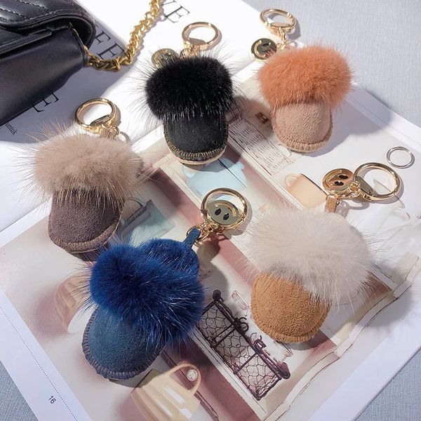 Luxury Handmade Mink Slippers Keychain Simulation Chaussures Sac Pendentif Pendre Accessoires Flower Immortal Pendants Llaveros 240320