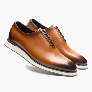 Luxe handgemaakte echt lederen casual Oxford Men Dress Shoes Wholecut Plain Toe Soft Laceup Flat Sneakers Black Bruin 240417