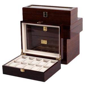 Boîte d'horloge de montre en bois faite à la main de luxe 6/10/12 grilles pour hommes et femmes boîte d'emballage de stockage de bijoux affichage organisateur de montre 240104