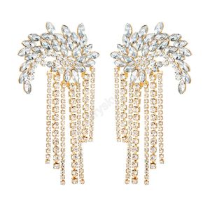 Boucles d'oreilles à pampilles en cristal suspendues de luxe, haute qualité, strass perlés, longue chaîne, bijoux de mariage pour mariée