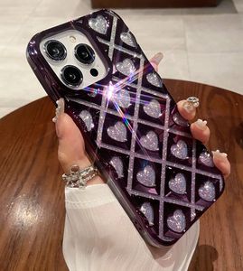 Luxury Heart Love Bling Glitter Case pour iPhone 15 14 Pro Max 14 13 12 11 I15 mignon Belle Sparkle Metallic Placing Soft Tpu Clear Couverture de téléphone mobile chromé Clear chromé
