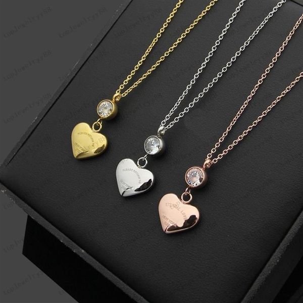 Collier d'or en diamant en diamant en forme de cœur de luxe Peach Boucles d'oreilles Couple Couple de Noël avec sac en velours d'origine et 224K