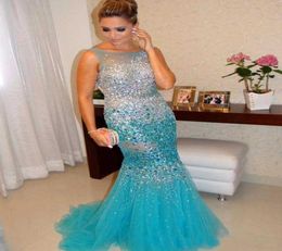 Luxury Heavy Crystal Beading South African Prom Dress Celeberity Mermaid Tulle Arabic Evening Party Vestido personalizado de talla grande1400226