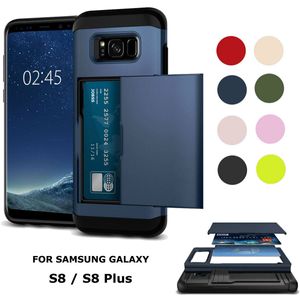 Armure robuste de luxe avec porte-carte coulissante portefeuille antichoc mince couverture de cas de téléphone pour iPhone 6 7 8 plus XS Samsung S6 S7 S8 S9 Note 9 8