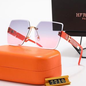 Luxe Hfrmes-zonnebril Designer veelhoekige randloze bril voor dames Zonnebril met metallic montuur voor heren