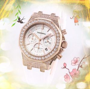 Luxe High-end Dames Leisure Diamonds Ring Horloges 37mm Rubberen Riem Quartz Uurwerk Klok Rose Gouden Kalender Armband Stopwatch Horloge Super Star Keuze Geschenken