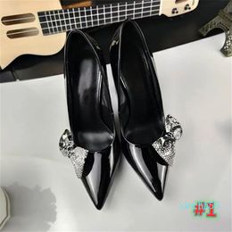 Zapatos de vestir de cuero de tacón alto de lujo para mujer, zapatos de tacón de aguja negros de diseñador, zapatos de vestir de fiesta de boda para mujer, zapatos de tacón de 10 5cm