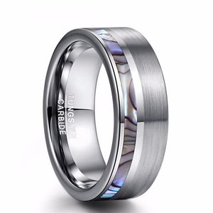 Luxe Hooggepolijste Klassieke Eenvoudige Abalone Shell Mannen Stalen Wolfraam Ring Zilveren Mannen Trouwring Jewelry263w