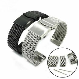 Luxe Hoge Kwaliteit Zwart/Zilver 22mm Mesh Roestvrij Stalen Band Solid Link Horlogeband Vervangende Armband Rechte Uiteinden Vouw Sluiting