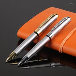 Stylo à bille rotatif en acier inoxydable en métal de marque de luxe de haute qualité pour le cadeau d'écriture de calligraphie d'utilisation de bureau d'affaires