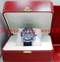 Calibre De Diver de alta calidad de lujo WSCA0011 Esfera azul y caucho Reloj con movimiento automático de 42 mm NUEVO Reloj para hombre Relojes Orig259E