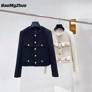 Luxe haute qualité femme mode doré simple boutonnage manteau veste femmes vêtements d'extérieur vintage automne vestes de marque 220815