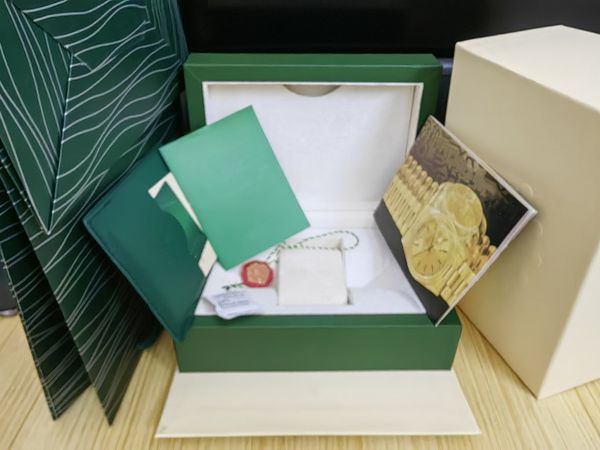 Caja de reloj verde de alta calidad de lujo Estuches Bolsas de papel certificado Cajas originales para mujer de madera para hombre Relojes Bolsas de regalo Accesorios bolso submarino