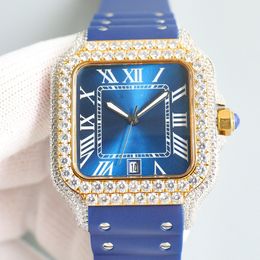 Relojes mecánicos de lujo de alta calidad con diamantes completos para hombres y mujeres, espejo de zafiro, correa de caucho natural, relojes de diseñador, relojes para mujer AAA 40 mm
