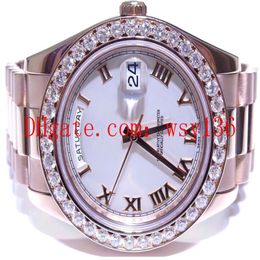 Luxury High Quality Men's Watch Président DAY-DATE 41mm 218235 18K Rose Gold Big Diamond Mouvement automatique Mouvement Mentide Montres 260Q