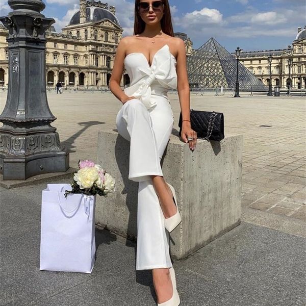 Luxe High Street Mode d'été Sexy sans bretelles dos nu blanc noir femmes combinaison 2021 célébrité designer mode barboteuses 210317