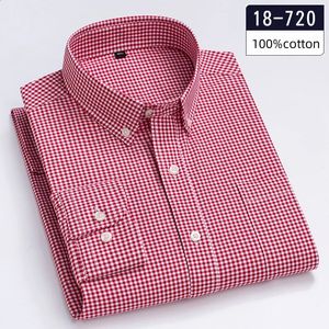 Luxe de haute qualité 100% coton chemise unie coupe ajustée chemises formelles pour hommes hauts à carreaux doux poche sligle vêtements de bureau 240129