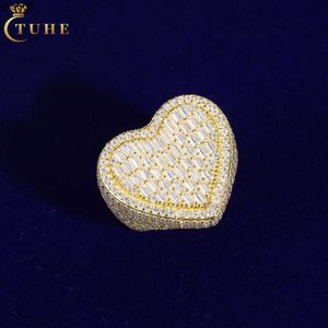Luxe hiphop sieraden 18K Gold VVS 925 Sterling Silver VVS Baguette Moissanite Diamond Iced Out Heart Ring for Men