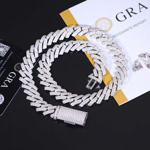 Luxe Hip Hop Sieraden 2 Rijen 15 Mm Vvs Moissanite Diamant 925 Sterling Zilveren Cubaanse Link Chain