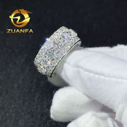 Luxe Hip Hop Sieraden 3 Rij Cluster Iced out ring 925 Sterling Zilveren Ronde Moissanite Diamond cut Cubaanse Rapper Ring