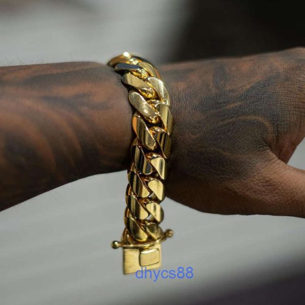 Bijoux hip hop luxueux Cadena Cubana Custom 10k 14k 18k 24k Real Solid Yellow Gold Miami Cuban Link Bracelet pour hommes femmes