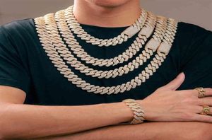 Bijoux hip hop luxueux Chaîne de liaison cubaine plaqué d'or blanc collier de chaîne de diamant glacé pour hommes bijoux270f2404931