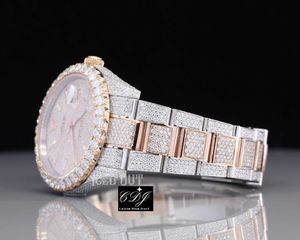 Luxe Hip Hop hommes glacé buste vers le bas deux tons montre personnalisée en gros Moissanite diamant à la main montre-braceletC5WR4NZ3