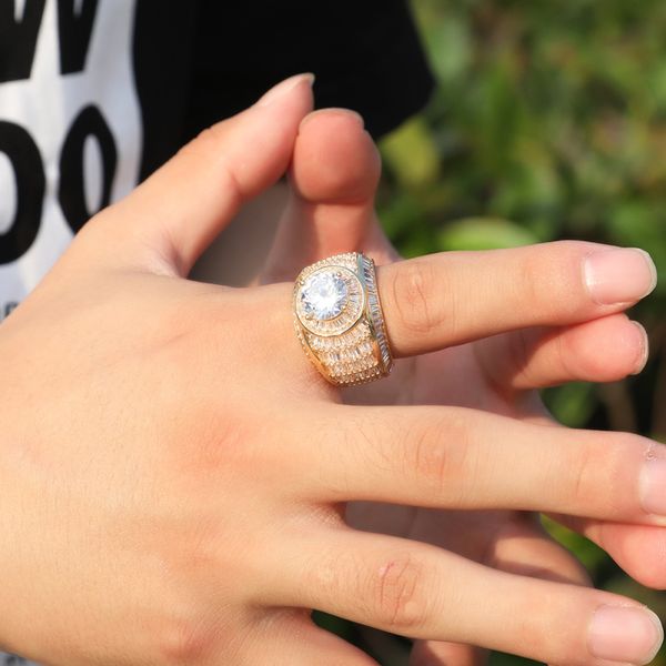 Anillo de dedo Micro pavé de estilo masculino HipHop de lujo, anillos masculinos populares, joyería para regalo