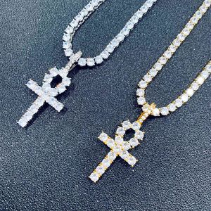 Luxe heupen hop christelijke sieraden 16/18/20 / 24 inch iced out bling kubieke zirkoon CZ tennis ketting ankh cross hanger ketting