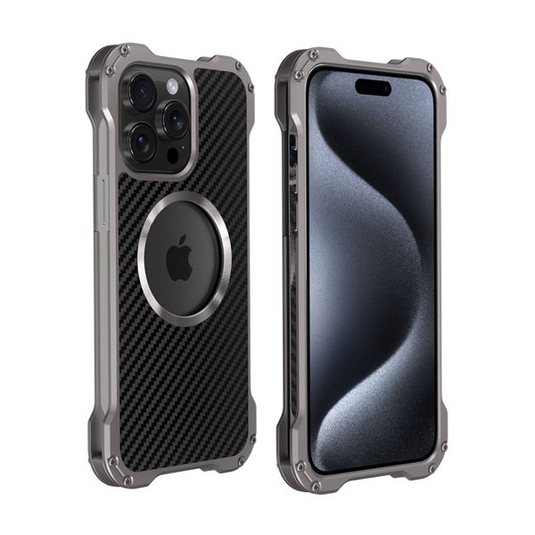 Coque de téléphone Vogue en alliage d'aluminium ajouré de luxe pour iPhone 15 Plus 13 Mini 12 14 Pro Max, robuste, fine, protection complète, pare-chocs souple, coque métallique en fibre de carbone, antichoc