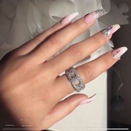 Luxe holle ketting schilderij Volledige diamanten ring bruiloft sieraden sprankelende 925 Sterling zilver 18 k rose gouden ringen voor vrouwen mannen